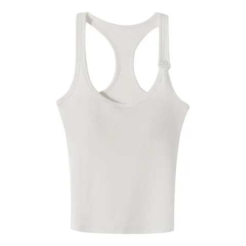 Women's Casual Viscose Blend Ribbed Tank Top Solid Color Sleeveless Basic Camisole With Button And Chest Pad