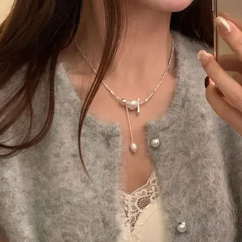 Frans Retro Elegante Legering Kunstparel Kwast Halsketting Veelzijdige Choker Sleutelbeen Ketting Vrouwen Mode Sieraden