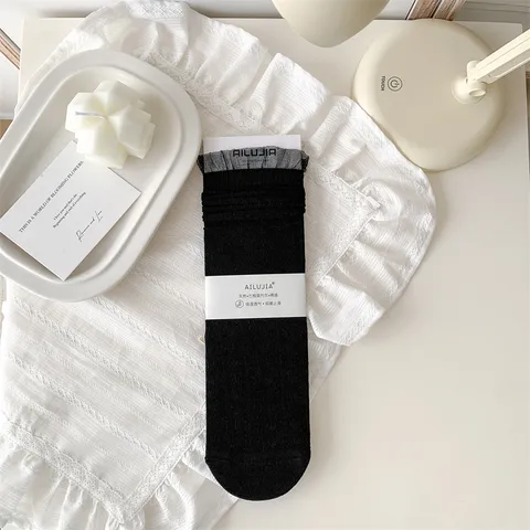 Women's Casual Modal Hollow Out Lace Trim Solid Color Slouch Socks Japanese Style Breathable Crew Socks Daily Wear