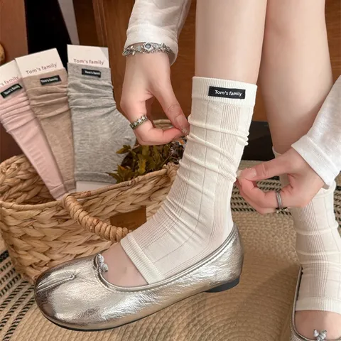 Women's Ballet Style Stirrup Socks Ribbed Slouch Socks Thin Summer Long Leg Warmers With Cloth Label