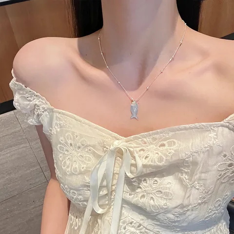 Koreanischer Stil Minzgrün Kleiner Fisch Legierung Halskette Strass Anhänger Schlüsselbeinkette Minimalist Ohrringe Damen