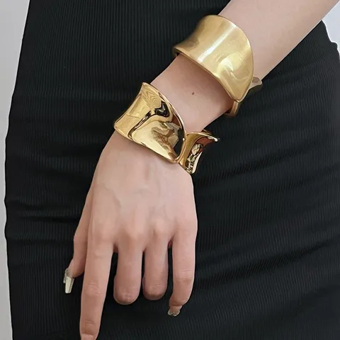 European Bold Alloy Cuff Bangle Bracelet For Women Gold Silver Plated Geometric Open Bangle Retro Statement Jewelry Accessories