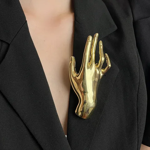 Surrealistische Hand Tulpe Gesicht Lippen Blatt Brosche Für Herren Damen Anzug Schal Pin Gold Silber Glattes Metall Legierung Strass Pin Zubehör