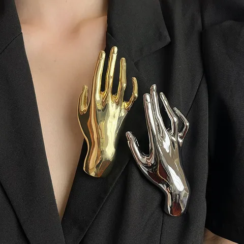 Surrealistische Hand Tulpe Gesicht Lippen Blatt Brosche Für Herren Damen Anzug Schal Pin Gold Silber Glattes Metall Legierung Strass Pin Zubehör