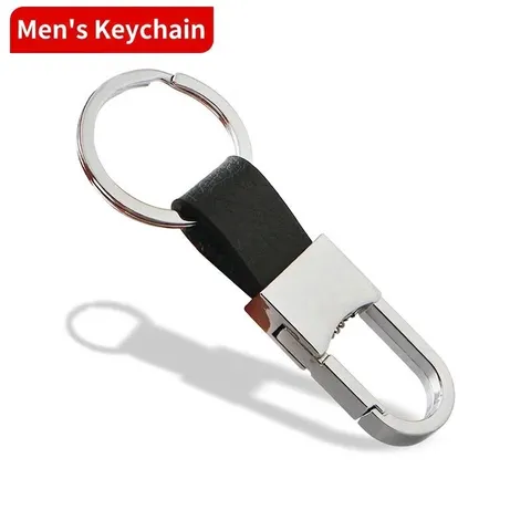 Elegant Men Business Keychain Metal Zinc Alloy And Leather Car Keyring Hook Accessory