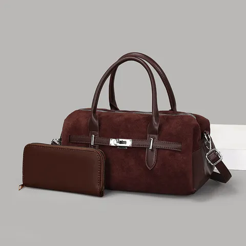 Damen Retro Wildleder-Optik PU Bowling Handtasche Große Kapazität Schultertasche Pendler Boston Tasche Vielseitige Henkeltasche