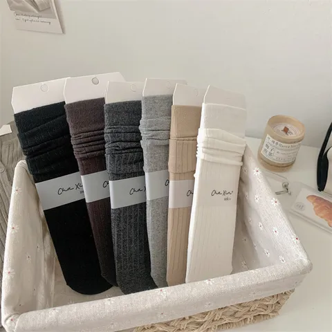 Chaussettes Slouch Casual en Coton pour Femmes Uni Côtelé Mi-Tube Doux Respirant Quotidien Printemps Automne