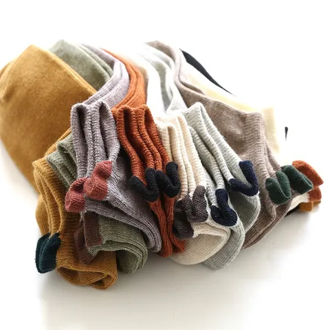 Women's Casual Cotton Ankle Socks Contrast Color Heel Breathable Short Socks