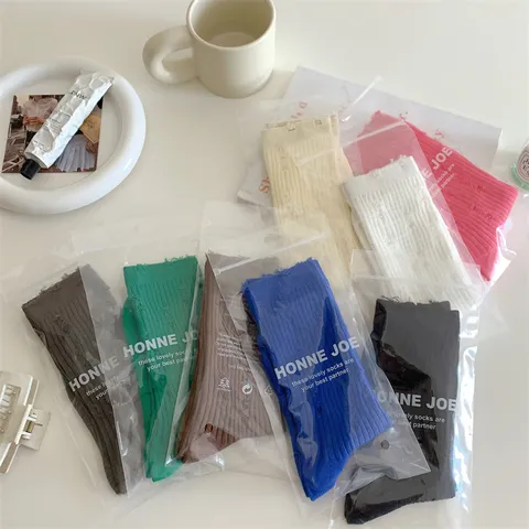 Women's Casual Cotton Slouch Socks Winter Solid Color Distressed Knit Crew Socks Fashion Hosiery