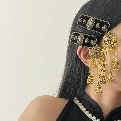 Neuer Chinesischer Ethno-Stil Glocke Quaste Haarspange Metall Strass Seitenclip Pony Haarnadel Reise Haarschmuck Für Damen