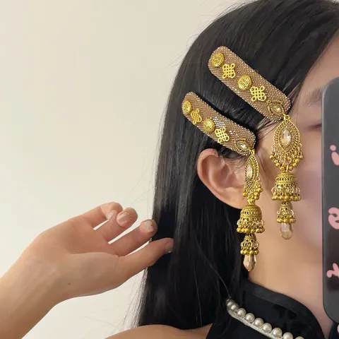 Neuer Chinesischer Ethno-Stil Glocke Quaste Haarspange Metall Strass Seitenclip Pony Haarnadel Reise Haarschmuck Für Damen