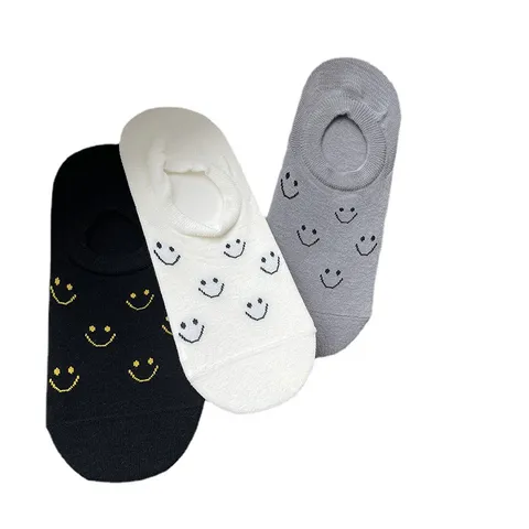 Chaussettes Bateau Invisibles en Coton pour Femmes Printemps Été Respirant Motif Visage Souriant Décontracté