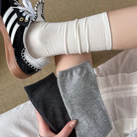 Women Cotton Slouch Socks Casual Solid Color Breathable Long Tube Leg Warmers Spring Autumn Daily Wear Fashion