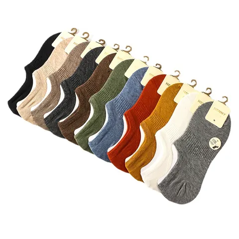 Women Summer Thin Cotton Blend Solid Color No Show Boat Socks Casual Breathable Invisible Low Cut Socks