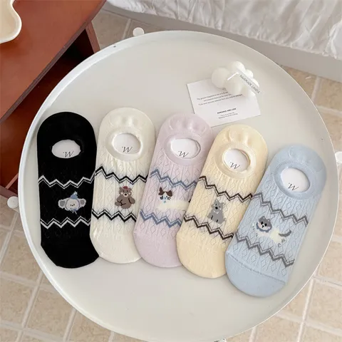 Women Low Cut Invisible Socks Summer Breathable Cotton Anti-Slip No Show Socks Cute Cartoon Animal Pattern Casual Hosiery