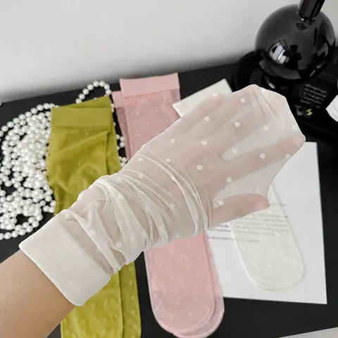 Women Thin Polka Dot Calf Socks Sheer Breathable Summer Hosiery Casual Cute Tube Socks Stockings