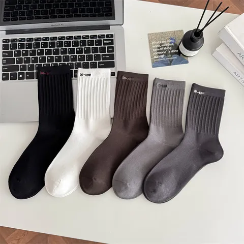 Herren Baumwollsocken 2026 Gerippt Einfarbig Atmungsaktiv Hochelastisch Mittellange Socken Für Casual Business Herbst Winter