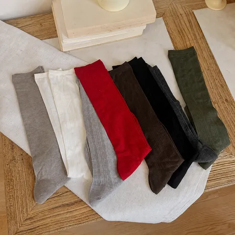 Women Fall Winter Wool Blend Slouch Socks Figure 8 Texture Solid Color Calf Length Comfortable Daily Casual Long Hosiery