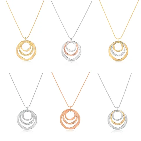 Collana con Pendente a Tre Anelli in Lega di Zinco Catena Lunga da Maglione Gioielli di Moda Geometrici per Donna