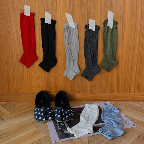 Women Ruffled Combed Cotton Leg Warmers Autumn Winter Loose Stirrup Calf Socks Solid Color Knitted Foot Covers For Yoga Dance