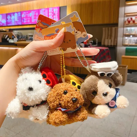 Cute Cartoon Plush Puppy Keychain Toy Mini Dog Stuffed Animal Doll Bag Pendant Creative Birthday Gift Charm For Women Men Backpack Accessories