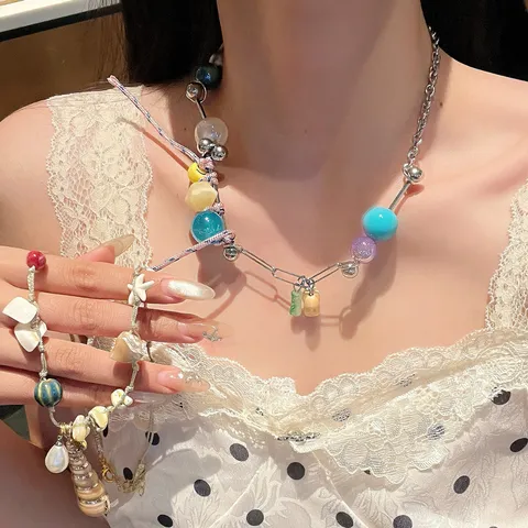 Bohemian Vacation Style Colorful Beaded Conch Pendant Necklace Trendy Sweet Choker Jewelry Gift For Women