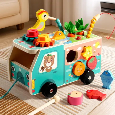 Hölzernes Pädagogisches Formenspass Bauernhof Spielzeugauto Multifunktionales Kleinkind Frühes Lernen Möhrenziehen Kinder