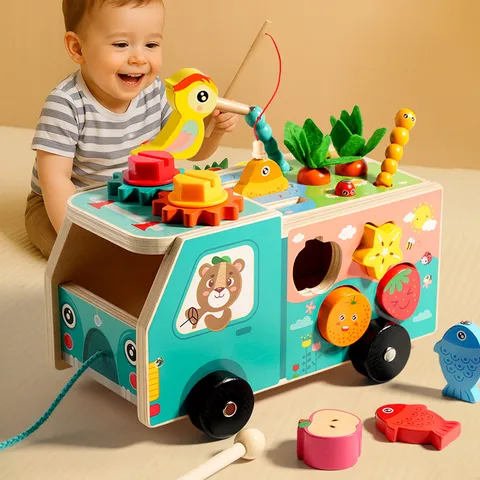 Hölzernes Pädagogisches Formenspass Bauernhof Spielzeugauto Multifunktionales Kleinkind Frühes Lernen Möhrenziehen Kinder