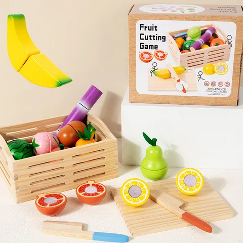 Ensemble De Jouets De Coupe De Fruits En Bois Pour Enfants Jeu D'imitation