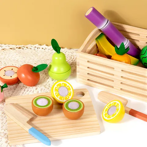 Ensemble De Jouets De Coupe De Fruits En Bois Pour Enfants Jeu D'imitation