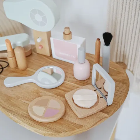 Wooden Simulation Makeup Toy Set Children Hairdressing Pretend Play Handbag Beauty Kit Toys for Girls