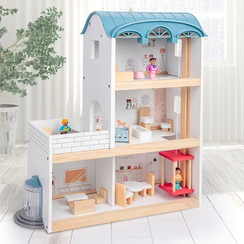 Maison de Poupée en Bois Style Nordique Jouet Simulation Princesse Villa avec Meubles Miniatures Cadeau Jouet Éducatif pour Enfants