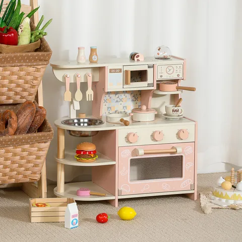 Ensemble de Jouets de Cuisine en Bois pour Enfants Cuisine de Simulation Machine à Café Poêle Jouet Éducatif Interactif