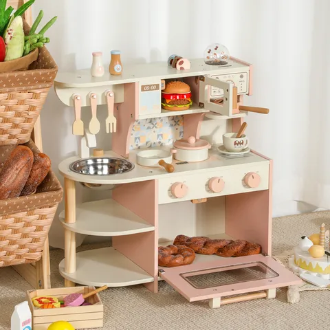 Ensemble de Jouets de Cuisine en Bois pour Enfants Cuisine de Simulation Machine à Café Poêle Jouet Éducatif Interactif