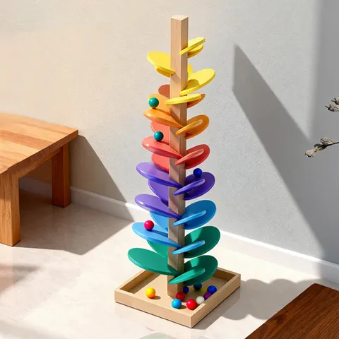 Montessori Arbre Musical en Bois Jeu de Bille Arc-en-ciel Jouet Éducatif pour Enfants
