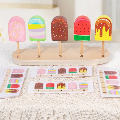 Jouet Éducatif en Bois Jeu de Rôle Crème Glacée Popsicle Jouet d'Apprentissage Précoce Montessori Puzzle