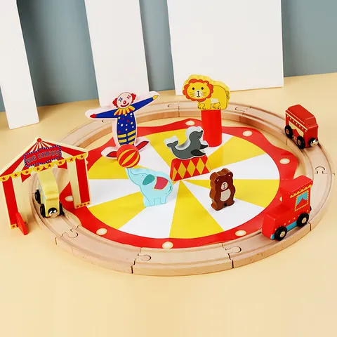 Enfants Éducatif Apprentissage Précoce Piste de Cirque Train en Bois Ensemble Montessori Tout-Petit Assemblage Jouets de Construction Cadeau