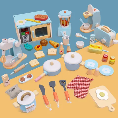 Ensemble de Jouets de Cuisine en Bois pour Enfants Jouet de Simulation de Cuisine Jouet Éducatif Interactif Cadeau
