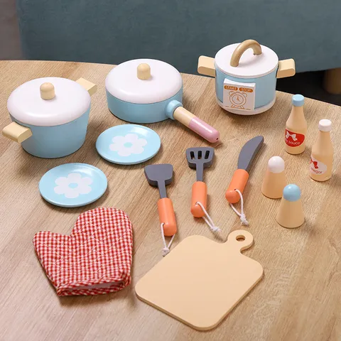 Ensemble de Jouets de Cuisine en Bois pour Enfants Jouet de Simulation de Cuisine Jouet Éducatif Interactif Cadeau