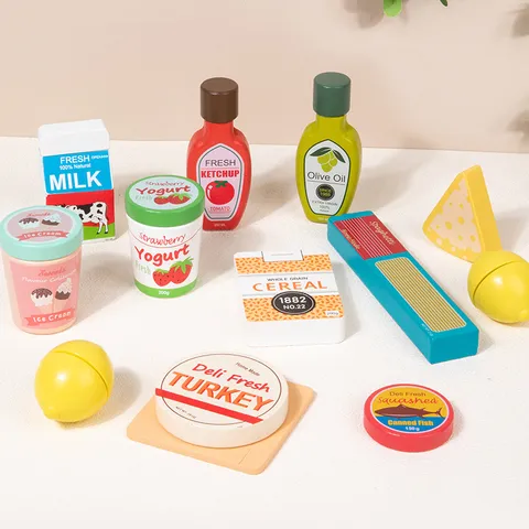 Enfants en Bois Jeu de Rôle Nourriture Set Simulation Cuisine Jouets Lait Glace Fromage Pâtes Cuisine Jouet Cadeau