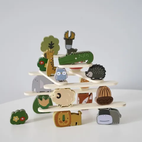 Blocchi di Bilanciamento di Animali in Legno per Bambini Giocattolo Educativo Montessori Coordinazione
