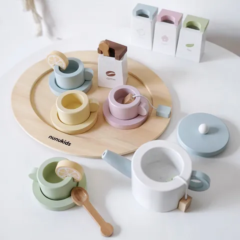 Ensemble de Jouets de Support à Gâteau de Thé de l'Après-Midi en Bois Cuisine Jeu de Rôle Cadeau d'Anniversaire Éducatif pour Enfants