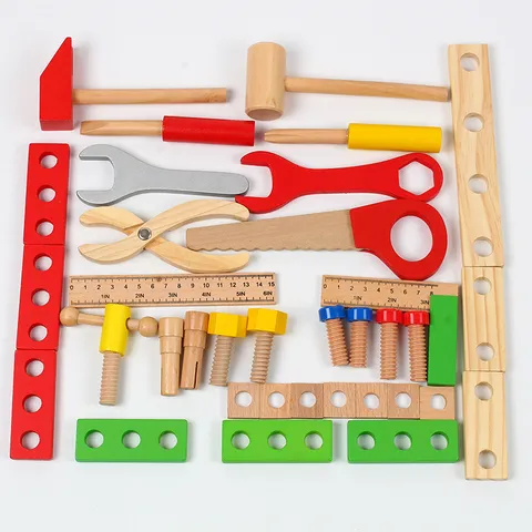 Boîte à Outils de Simulation en Bois Jeu de Rôle Ensemble de Jouets Éducatifs Kit d'Outils de Maintenance pour Enfants Garçons