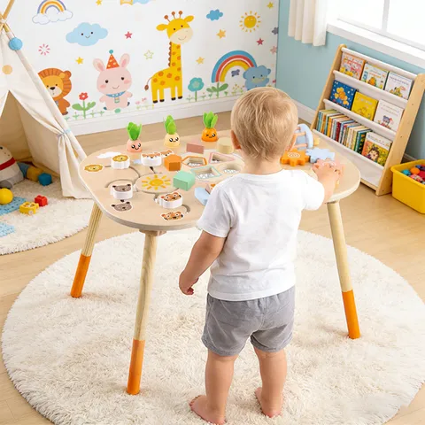 Mesa Ocupada Montessori de Madera Juguetes Educativos Multifuncionales Centro de Actividades de Madera Rompecabezas Regalo Para Niños
