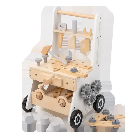 Kids Wooden Baby Walker Multi Functional Tool Cart Educational Assembly Toy Learning Walking Assist Toddler Play