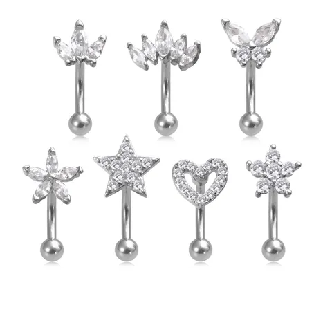Edelstahl Kupfer Zirkonia Augenbrauenring Weiß Schmetterling Herz Stern Krone Blume Eingelegt Gebogene Hantel Bauchnabelpiercing