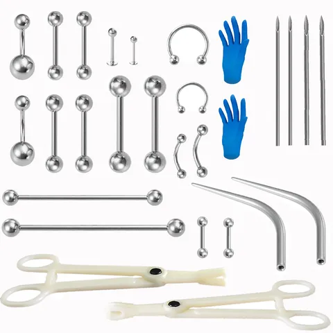 Professionelles 316L Edelstahl Body Piercing Set Mit Schmuck Barbell Bauchring Hufeisen Piercing Werkzeuge Für Unisex