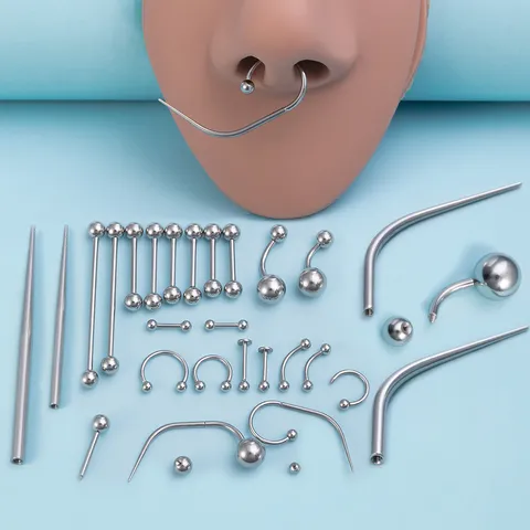 Professionelles 316L Edelstahl Body Piercing Set Mit Schmuck Barbell Bauchring Hufeisen Piercing Werkzeuge Für Unisex