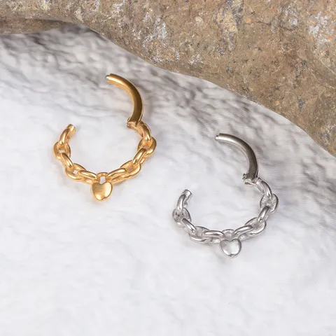Edelstahl Herz Kette Nasenring PVD Gold Silber Plattiert Herz Anhänger Piercing Schmuck Für Damen Herren Unisex Ohrringe