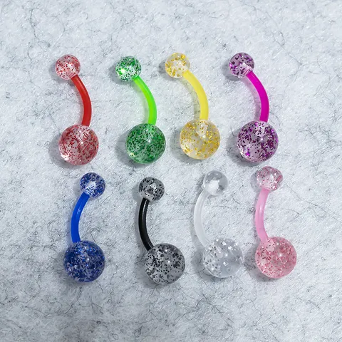 Edelstahl Acryl Bauchnabelpiercing Ring Set Gepunktet Leuchtend Farbe Gummilack Bauchnabelring Schmuck Damen